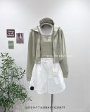  Set áo khoác thun ôm có nón + áo ba lỗ 8712 