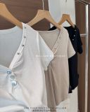  Áo thun cổ V nút đính hạt 9080 