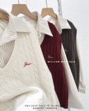  Áo sơ mi sọc + gile len cổ tim 7247 