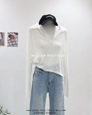  Áo dệt kim tay dài cổ polo V 2121 