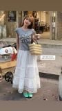  Váy xoè dài phối ren tròn 6059 