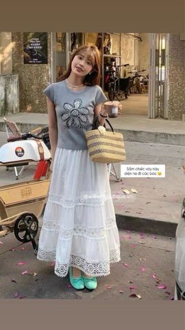  Váy xoè dài phối ren tròn 6059 