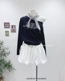  Áo thun tay dài lệch vai kèm khăn 9833 