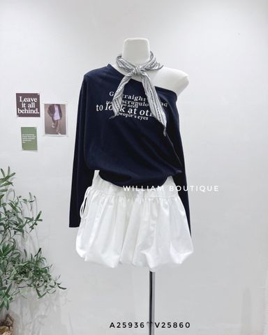  Áo thun tay dài lệch vai kèm khăn 9833 