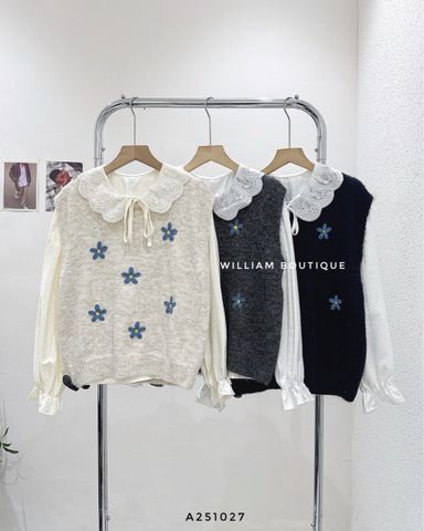  Set áo sơ mi + gile len hoa 1256 