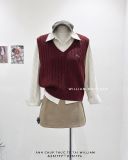  Áo sơ mi sọc + gile len cổ tim 7247 