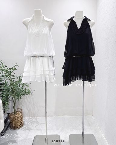  Đầm voan ngắn phối bèo cổ sơ mi 1888 