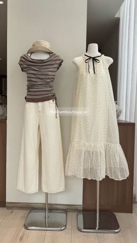  Đầm maxi cổ yếm chấm bi 622 