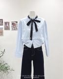  Áo sơ mi cổ trụ bo nơ đen 1705 