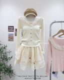  Áo len gân nút phối ren tay dài 0932 