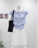  Áo sơ mi sọc tay hến cổ trắng 6326 