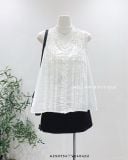  Áo trắng bèo cổ V sát nách 6233 