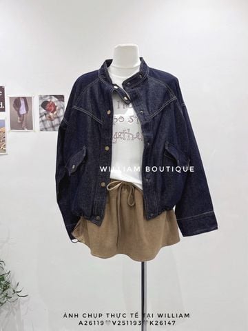  Áo khoác jean cổ trụ rút eo 1628 