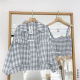  Áo SM caro crop + áo dây 702 