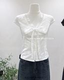  Áo xô ren cổ V cột nơ 5384 
