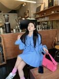  Áo babydoll caro xanh 