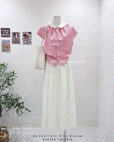  Áo sơ mi sọc tay hến cổ trắng 6326 