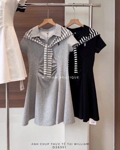  Đầm thun ngắn cổ polo kèm khăn 8012 