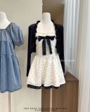 Đầm dây bi + cardigan xanh đen 511 
