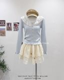  Áo len gân nút phối ren tay dài 0932 