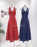  Đầm dây chấm bi cổ yếm 2301 