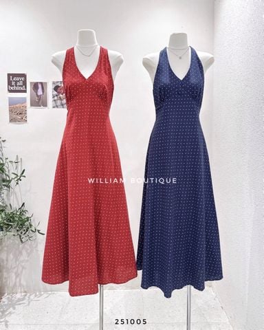  Đầm dây chấm bi cổ yếm 2301 