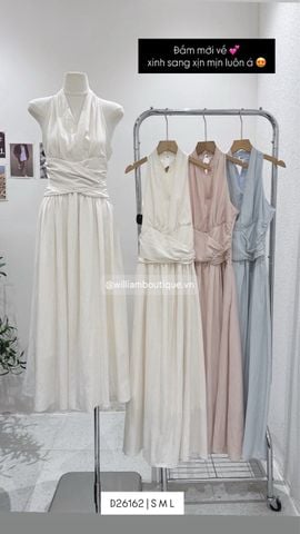  Đầm cổ V xếp eo linen 2529 