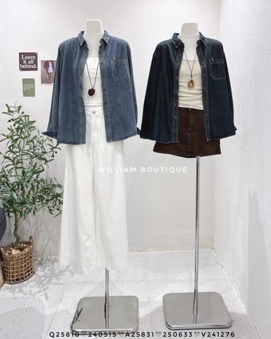  Áo sơ mi denim trơn thêu ngựa 8099 