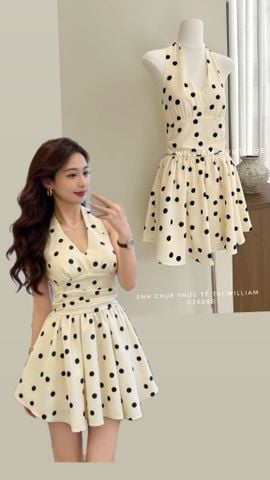  Đầm chấm bi ngắn cổ yếm 6692 