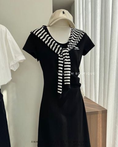  Đầm thun dài kèm khăn 8011 