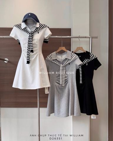  Đầm thun ngắn cổ polo kèm khăn 8012 