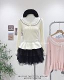  Áo len tay dài peblum phối ren 0936 