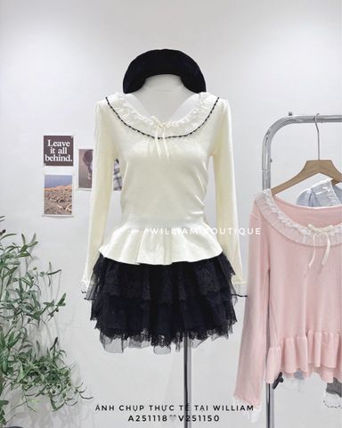  Áo len tay dài peblum phối ren 0936 