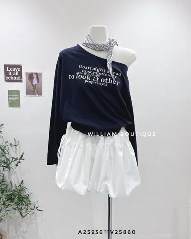  Áo thun tay dài lệch vai kèm khăn 9833 