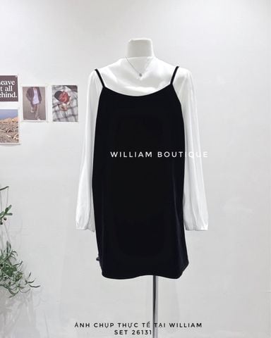  Set đầm dây nhung đen + áo trắng 6727 