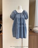  Đầm babydoll denim tay phồng 66292 