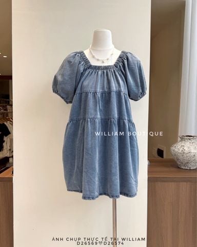  Đầm babydoll denim tay phồng 66292 