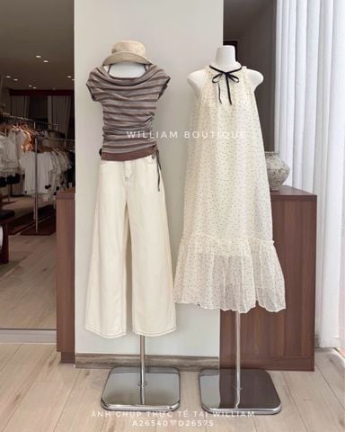  Áo thun sọc trễ vai phối dây yếm 1122 