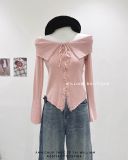  Áo len gân viền rách đan dây 1020 