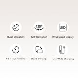  Quạt Để Bàn VENTION Lite 01 PBJ (3000mAh, 9.5H, LED Speed Display, 120° Wide-Angle Adjustment) 