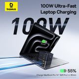  Củ Sạc Nhanh Để Bàn Baseus Super GaN 100W (GaN6 Technology, with 0.8m Retractable Type-C Cable + 2*Type-C + 1*USB-A port) 