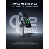  Đế Sạc Đứng Không Dây 2-in-1 AUKEY Qi2.2 MagFusion 2X LC-MC213 25W (Wireless Charging Qi2.2 25W, Strong Magnetic Force, 360° Rotation) 