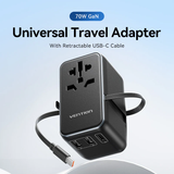  Củ Sạc Du Lịch Đa Năng Tích hợp cáp sạc dây rút VENTION FJI 65W Travel Universal Charger  (1C + 2A Ports, GaN V, 65W/60W/5W, with Built-in USB-C Cable) 