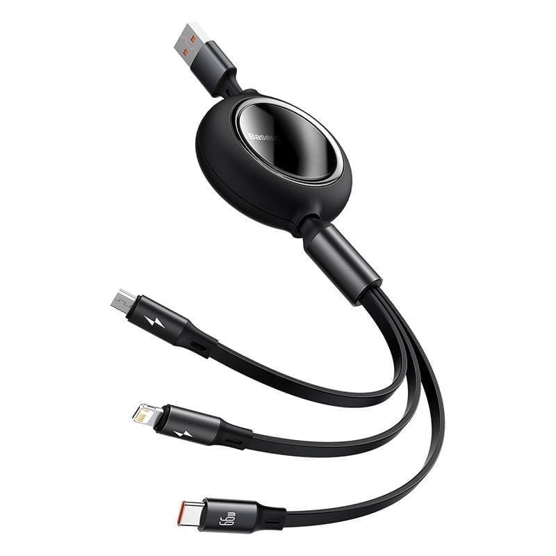 Baseus Bright Mirror 2 Series Retractable 3-in-1 Fast Charging Data Cable Usb To M L C 66w 1 1m Black