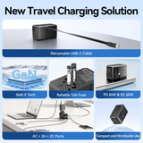  Củ Sạc Du Lịch Đa Năng Tích hợp cáp sạc dây rút VENTION FJI 65W Travel Universal Charger  (1C + 2A Ports, GaN V, 65W/60W/5W, with Built-in USB-C Cable) 