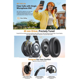  Tai Nghe Chụp Tai Không Dây QCY H2s Lite (Bluetooth v6.0, 60H, ENC, Dual-Device Connection, 40mm Dynamic Driver, QCY APP) 