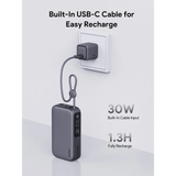  Pin Dự Phòng AUKEY PB-Y47 10000mAh 30W (1*Type-C + 1*USB-A Port + Built-in Type-C cable, Digital Display) 