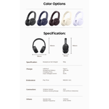  Tai Nghe Chụp Tai Không Dây HAVIT H603BT (Bluetooth v6.0, 58H, Bass Mode, with 3.5mm audio port) 