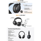  Tai Nghe Chụp Tai Không Dây QCY H2s Lite (Bluetooth v6.0, 60H, ENC, Dual-Device Connection, 40mm Dynamic Driver, QCY APP) 