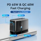  Củ Sạc Du Lịch Đa Năng Tích hợp cáp sạc dây rút VENTION FJI 65W Travel Universal Charger  (1C + 2A Ports, GaN V, 65W/60W/5W, with Built-in USB-C Cable) 